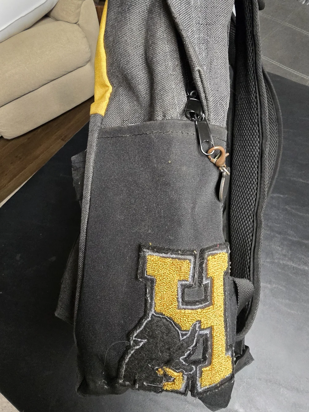 Harry Potter Hufflepuff House Crest Backpack Gray Yellow Bookbag